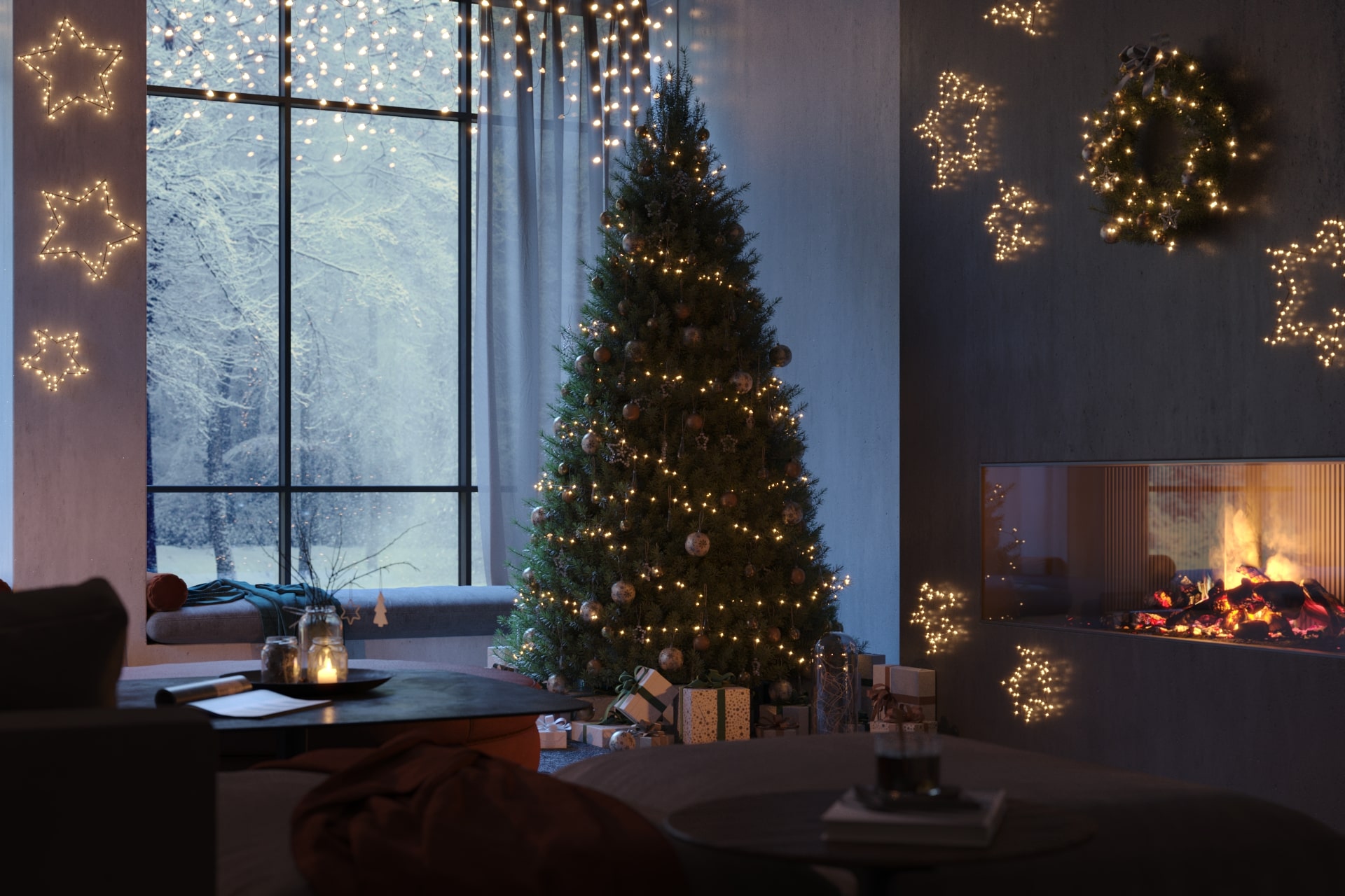 3D візуалізація кімнати з новорічним декором