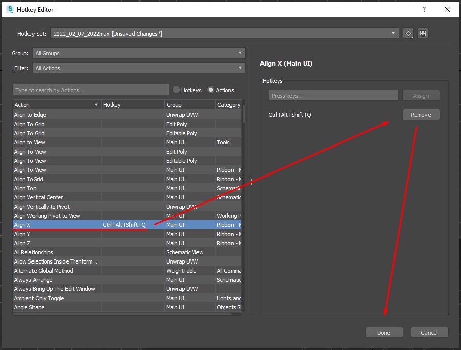 Удаление настроек горячих клавиш в 3D max
